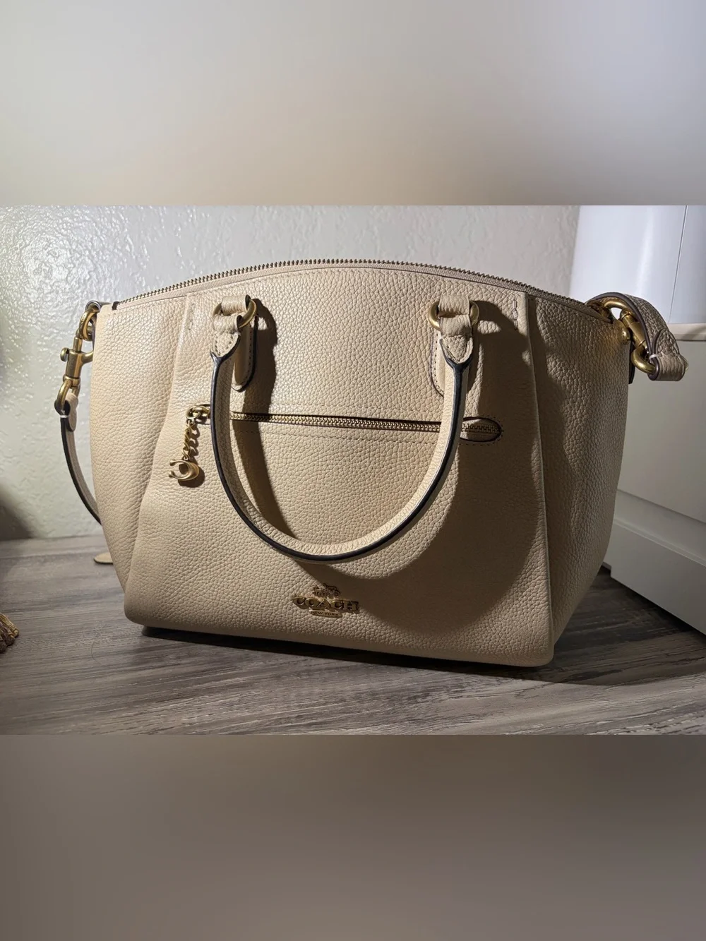 Coach Elise Satchel Chalk Beige Pebbled Leather Crossbody Bag